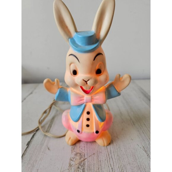 Nan-san Easter Bunny rabbit blow mold light up RARE mini tabletop vintage spring - Picture 1 of 8